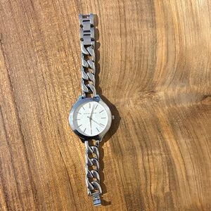 Michael Kors Silver-Tone Chain Link Watch with White Dial